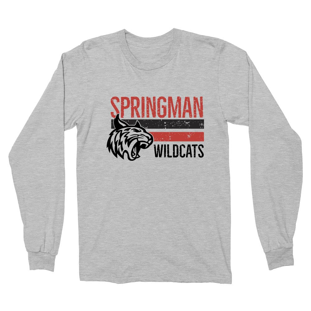 SPRINGMAN WILDCATS STRIPES LONG SLEEVE TEE ~ SPRINGMAN MIDDLE SCHOOL ~ youth & adult ~ classic fit