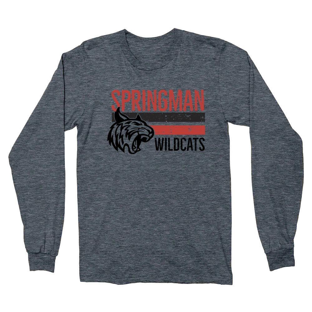 SPRINGMAN WILDCATS STRIPES LONG SLEEVE TEE ~ SPRINGMAN MIDDLE SCHOOL ~  youth & adult ~ classic unisex fit