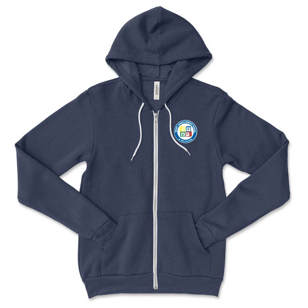 TRINITY BADGE ZIP HOODIE ~ TRINITY NURSERY SCHOOL ~ adult ~ classic unisex fit