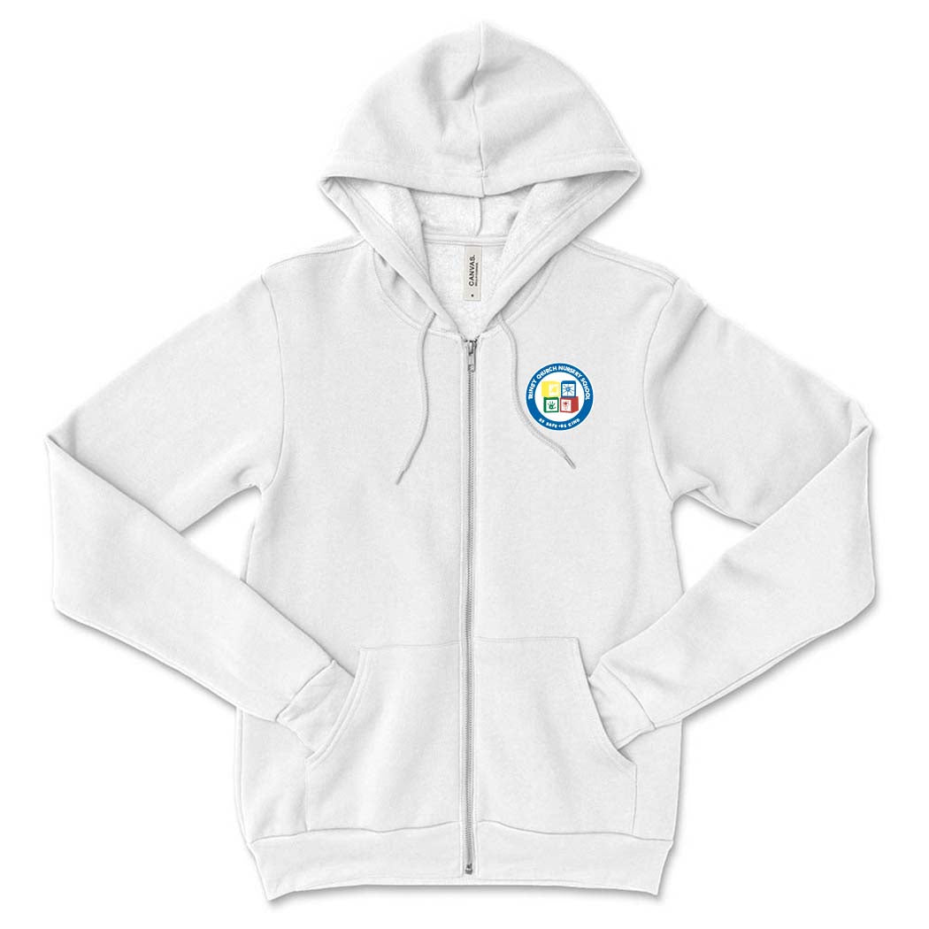 TRINITY BADGE ZIP HOODIE ~ TRINITY NURSERY SCHOOL ~ adult ~ classic unisex fit