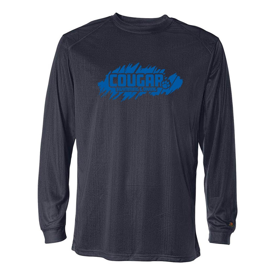 COUGAR PAW PERFORMANCE LONG SLEEVE SHIRT ~ VERNON HILLS HIGH SCHOOL SWIMMING & DIVING ~ adult ~  classic fit