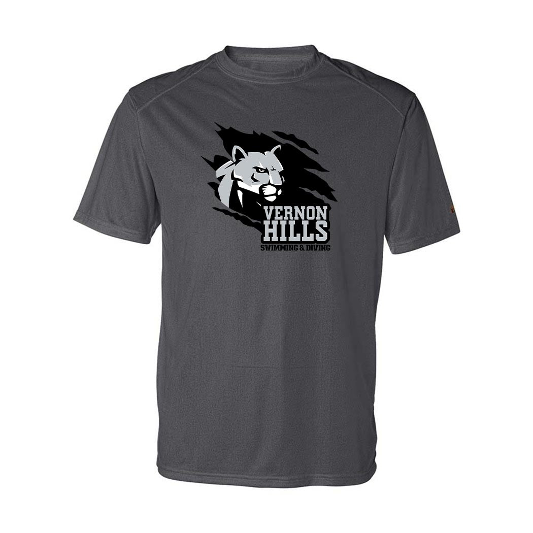 VERNON HILLS COUGAR PERFORMANCE TEE ~ VERNON HILLS HIGH SCHOOL SWIMMING & DIVING ~ adult ~  classic fit