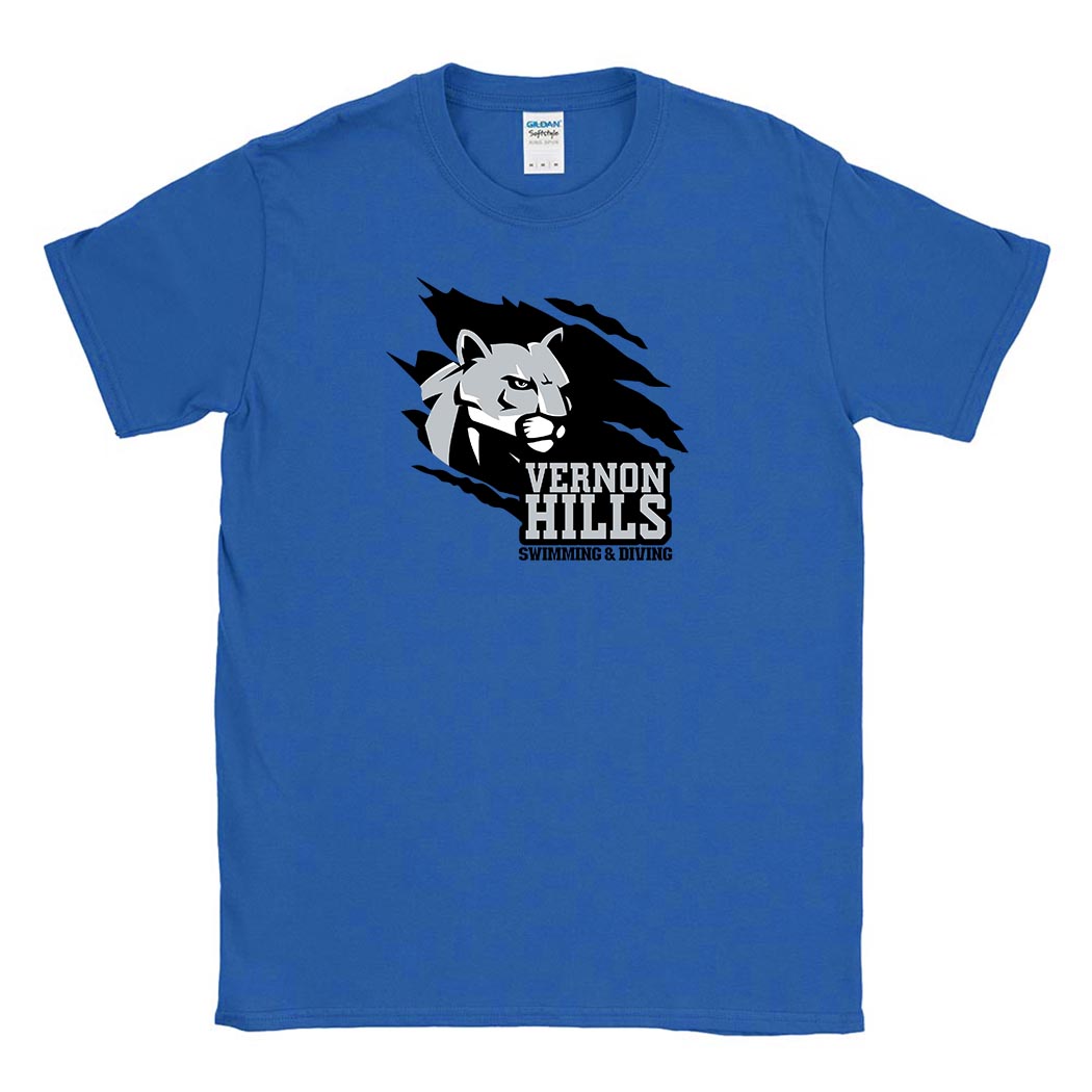 VERNON HILLS COUGAR SOFTSTYLE TEE ~ VERNON HILLS SWIMMING & DIVING ~ youth & adult ~ classic unisex fit