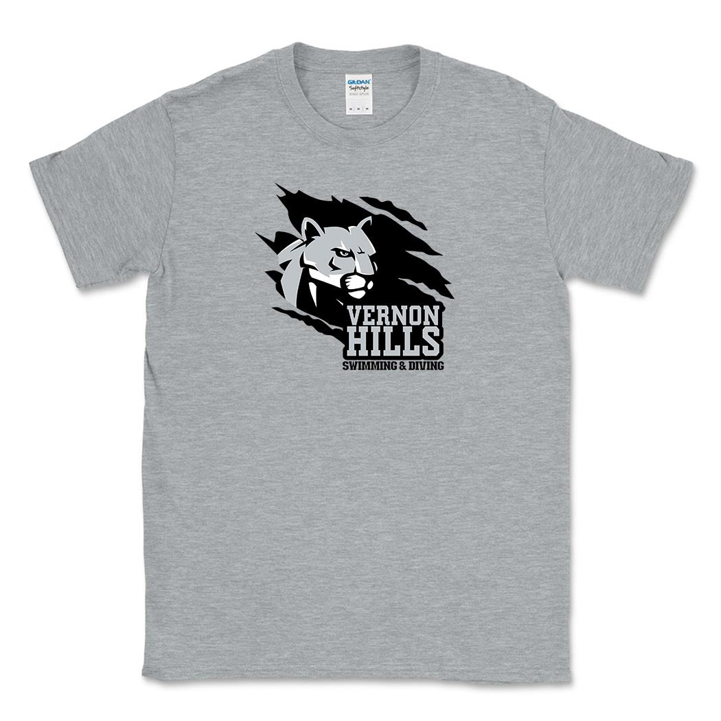 VERNON HILLS COUGAR SOFTSTYLE TEE ~ VERNON HILLS SWIMMING & DIVING ~ youth & adult ~ classic unisex fit