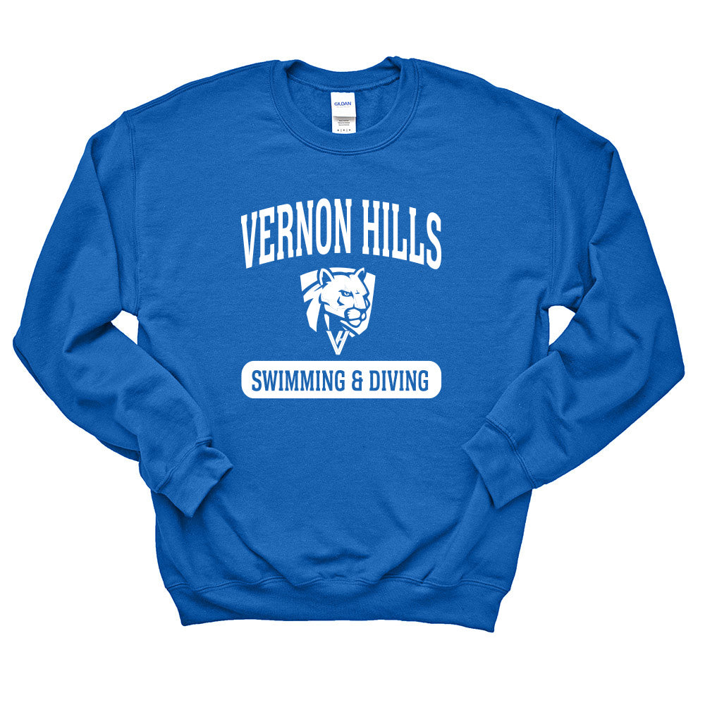 CREWNECK SWEATSHIRT ~ VERNON HILLS HIGH SCHOOL SWIMMING & DIVING ~ youth & adult ~  classic fit