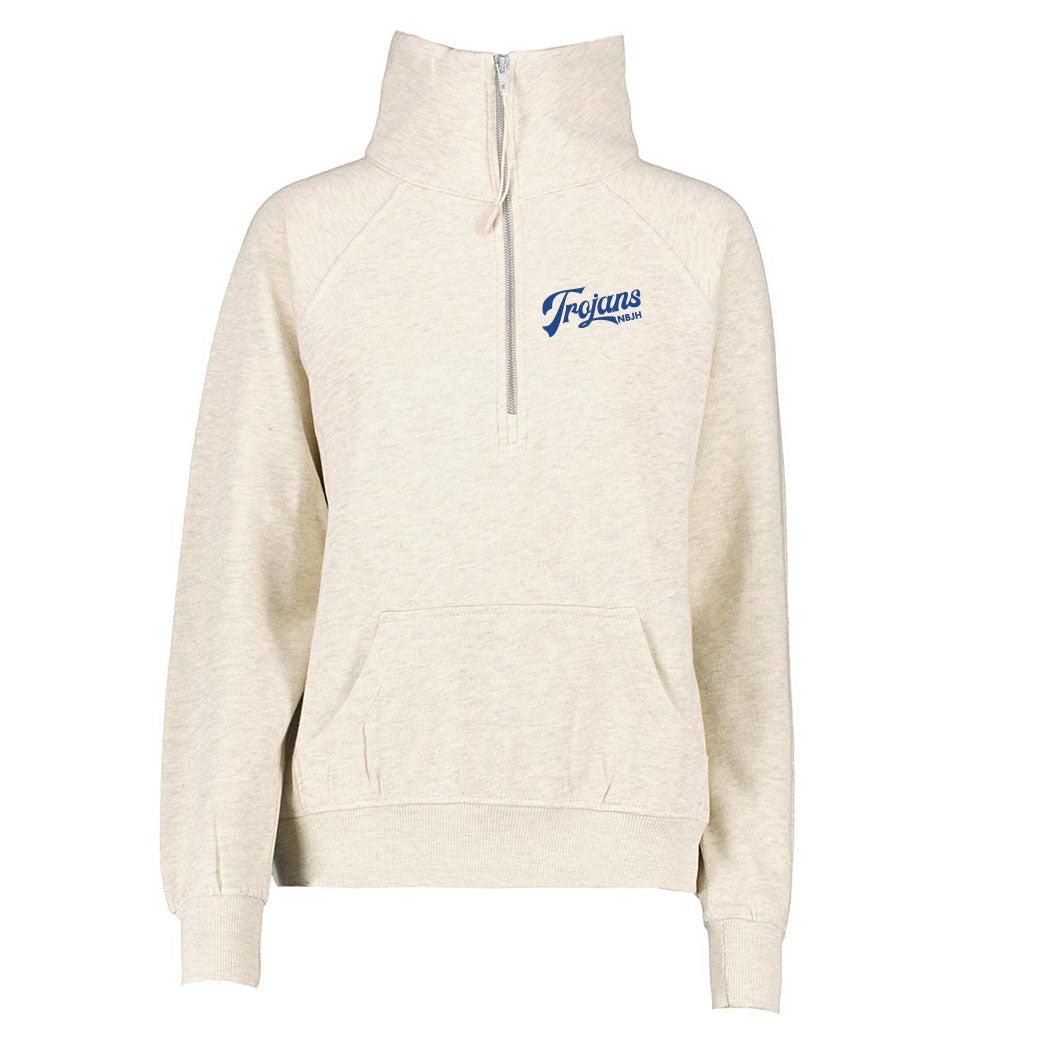 Vintage Script Trojans ~ Ladies Boxy Half Zip Fleece ~ Northbrook Junior High School-oatmeal heather