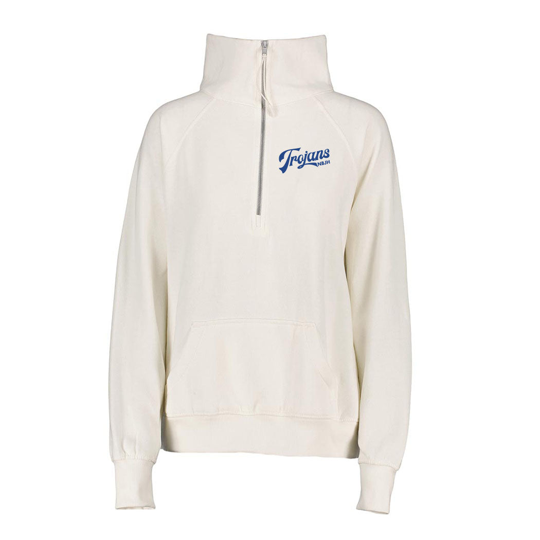 Vintage Script Trojans ~ Ladies Boxy Half Zip Fleece ~ Northbrook Junior High School