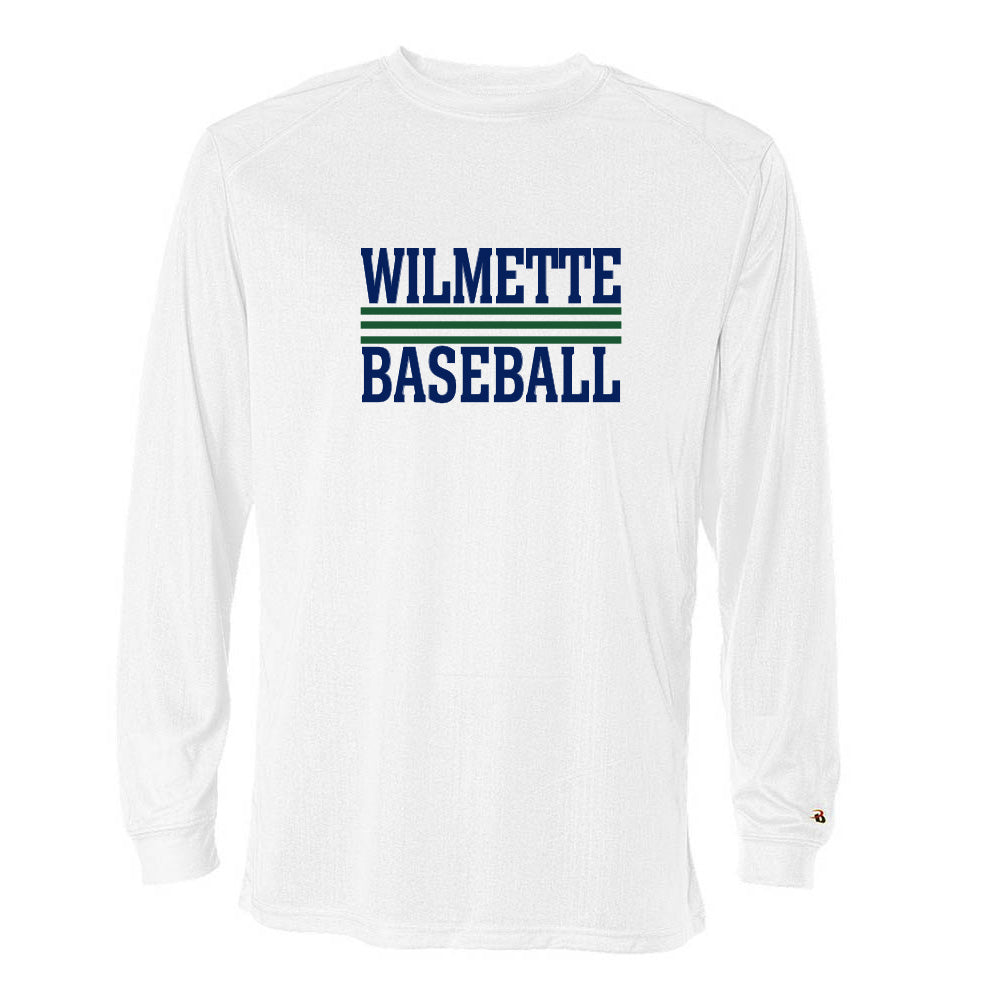 WILMETTE BASEBALL STRIPES B-CORE LONG SLEEVE TEE ~ WILMETTE BASEBALL ~ youth and adult ~ classic fit