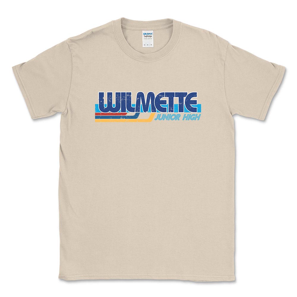 WILMETTE RETRO STRIPES TEE ~ WILMETTE JUNIOR HIGH ~  youth and adult ~ classic unisex fit