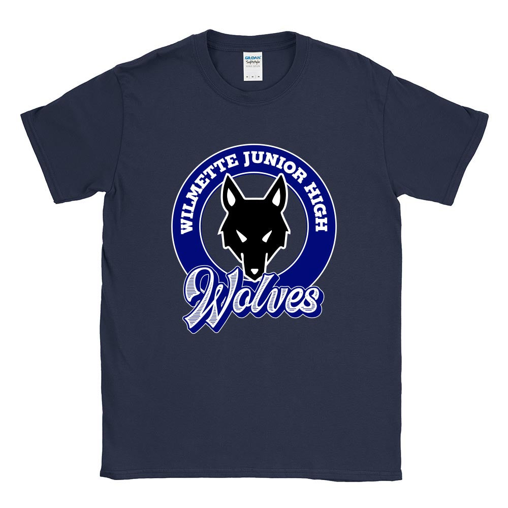 Wolves Mascot Badge ~ Cotton T-Shirt ~ Wilmette Junior High School