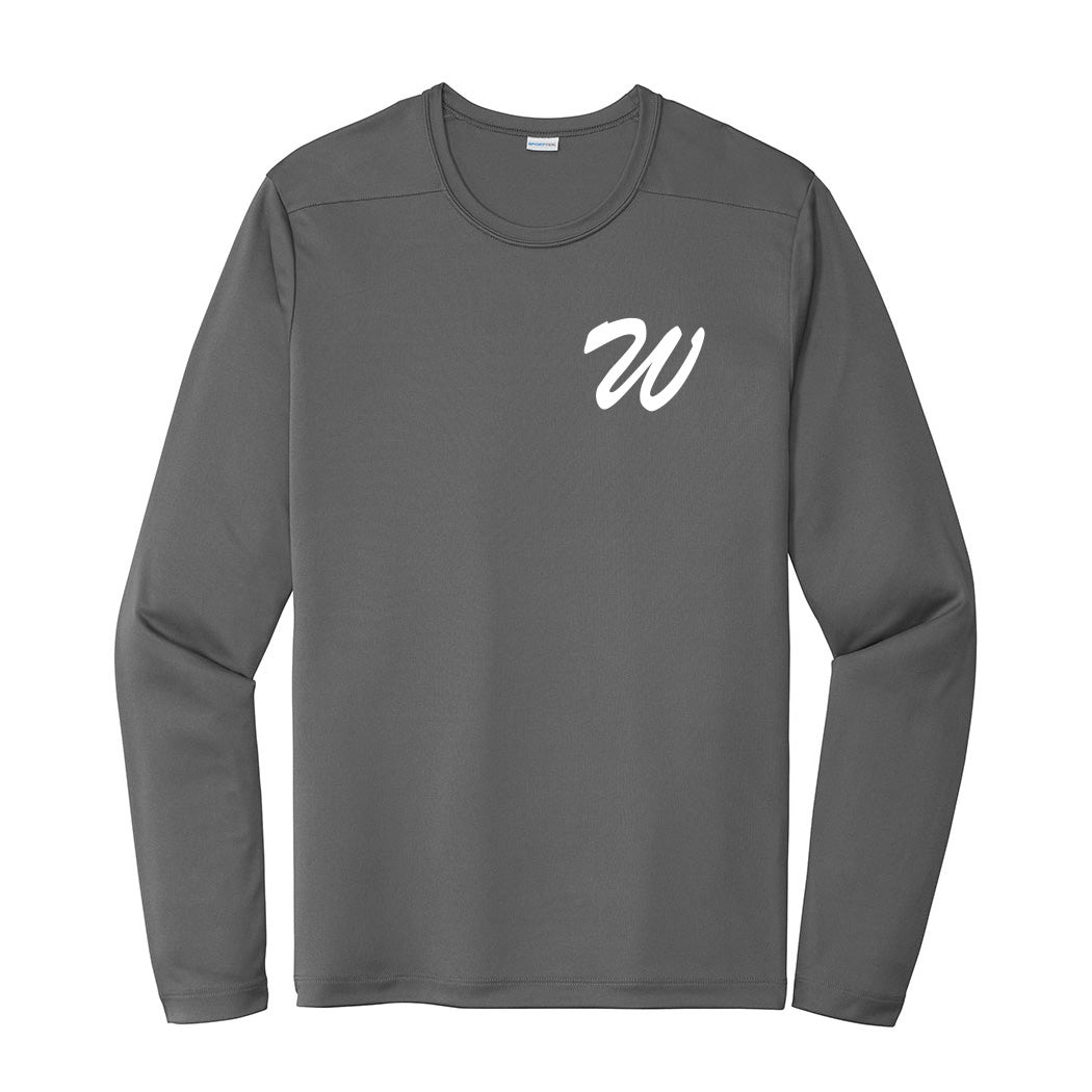 W Travel ~ Long Sleeve Performance T-Shirt ~ Wilmette Baseball Association-dark smoke grey