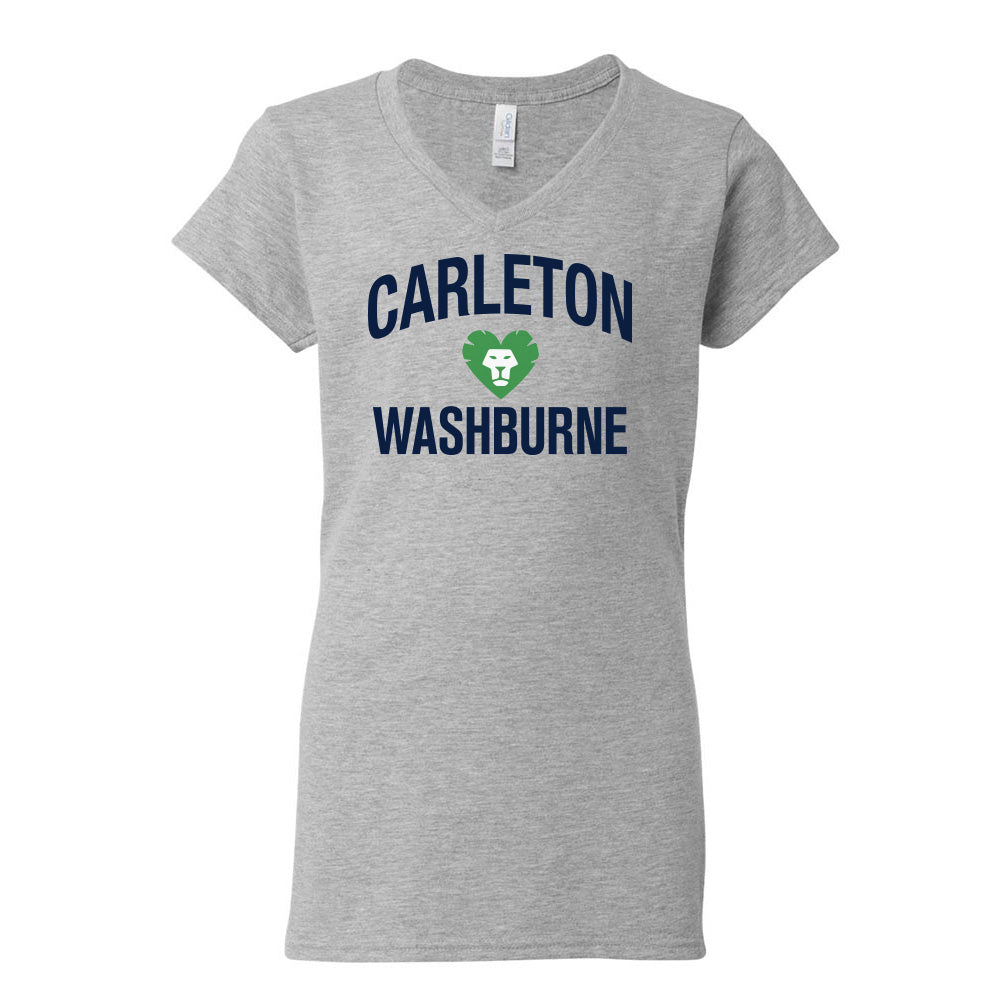 Carleton Washburne Lion Heart ~ Women's Cotton V-Neck T-Shirt  ~ Washburne School