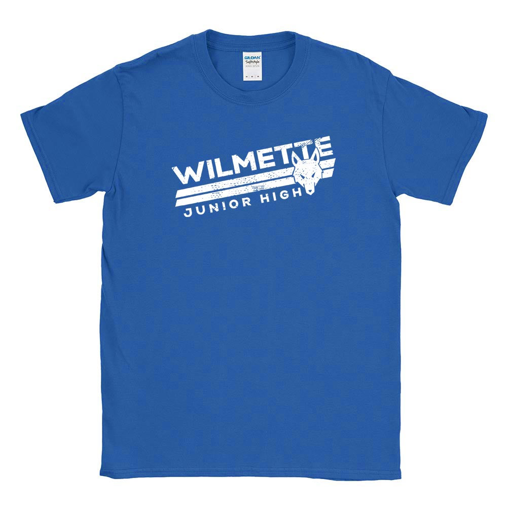 WILMETTE MASCOT STRIPES TEE ~  WILMETTE JUNIOR HIGH ~youth and adult ~ classic unisex fit