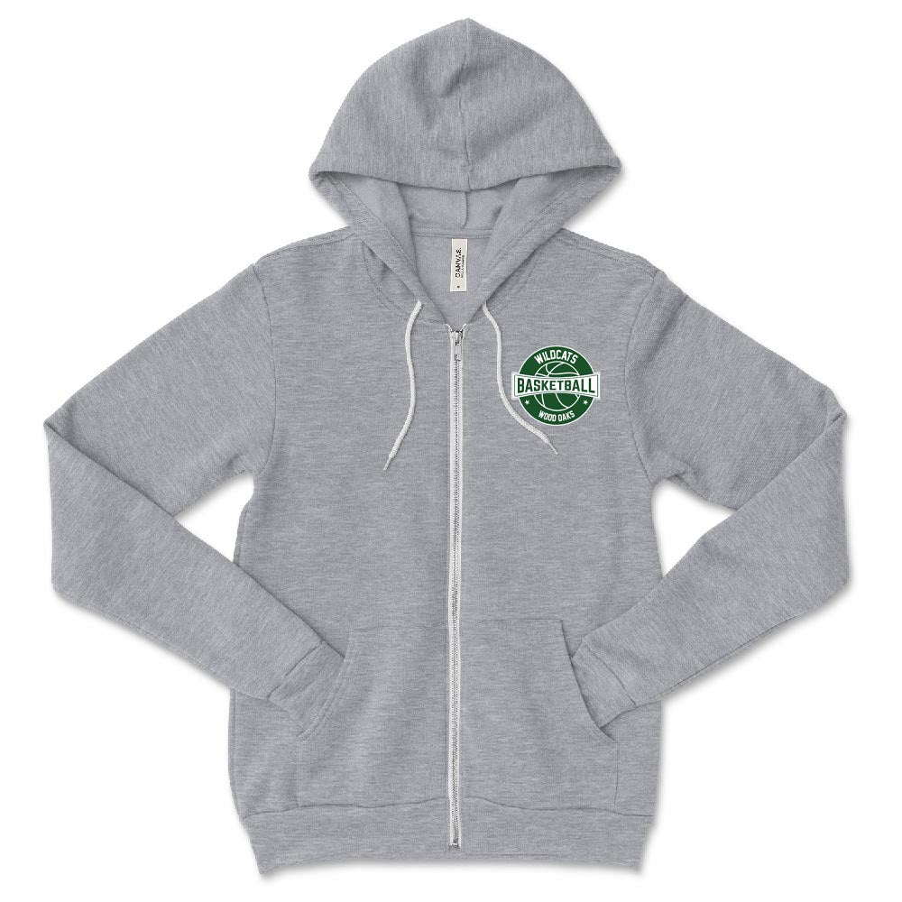 BASKETBALL UNISEX ZIP HOODIE ~ WOOD OAKS ATHLETICS ~ youth and adult ~  classic fit