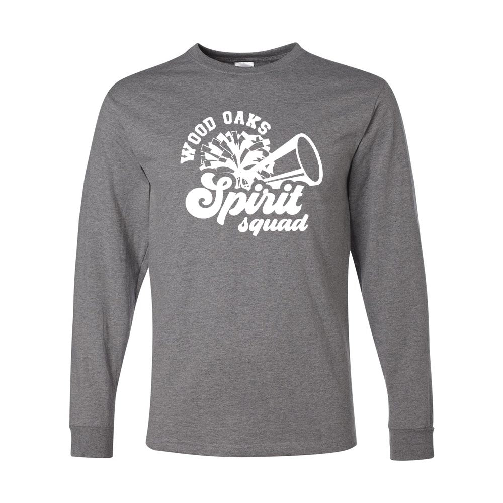 SPIRIT SQUAD SCRIPT LONG SLEEVE DRIPOWER TEE ~ WOOD OAKS ATHLETICS ~ youth and adult ~ classic fit