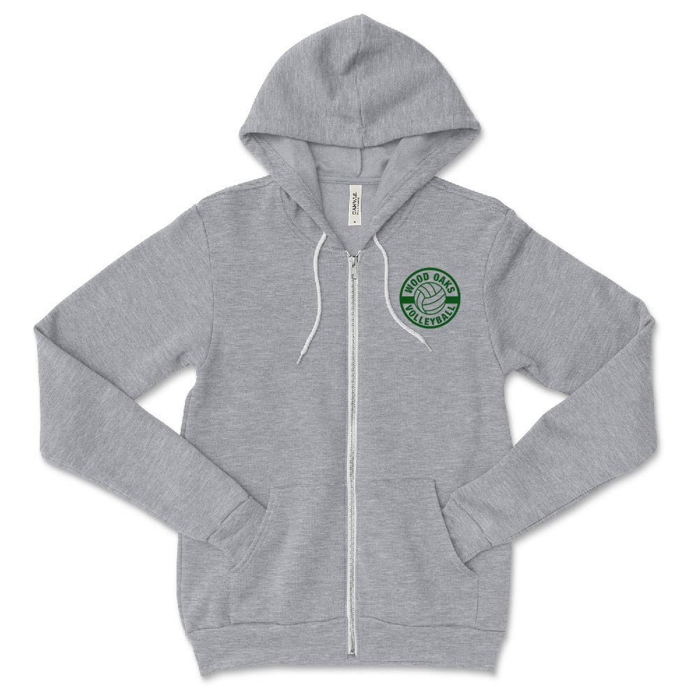 VOLLEYBALL UNISEX ZIP HOODIE ~ WOOD OAKS ATHLETICS ~ youth and adult ~  classic fit