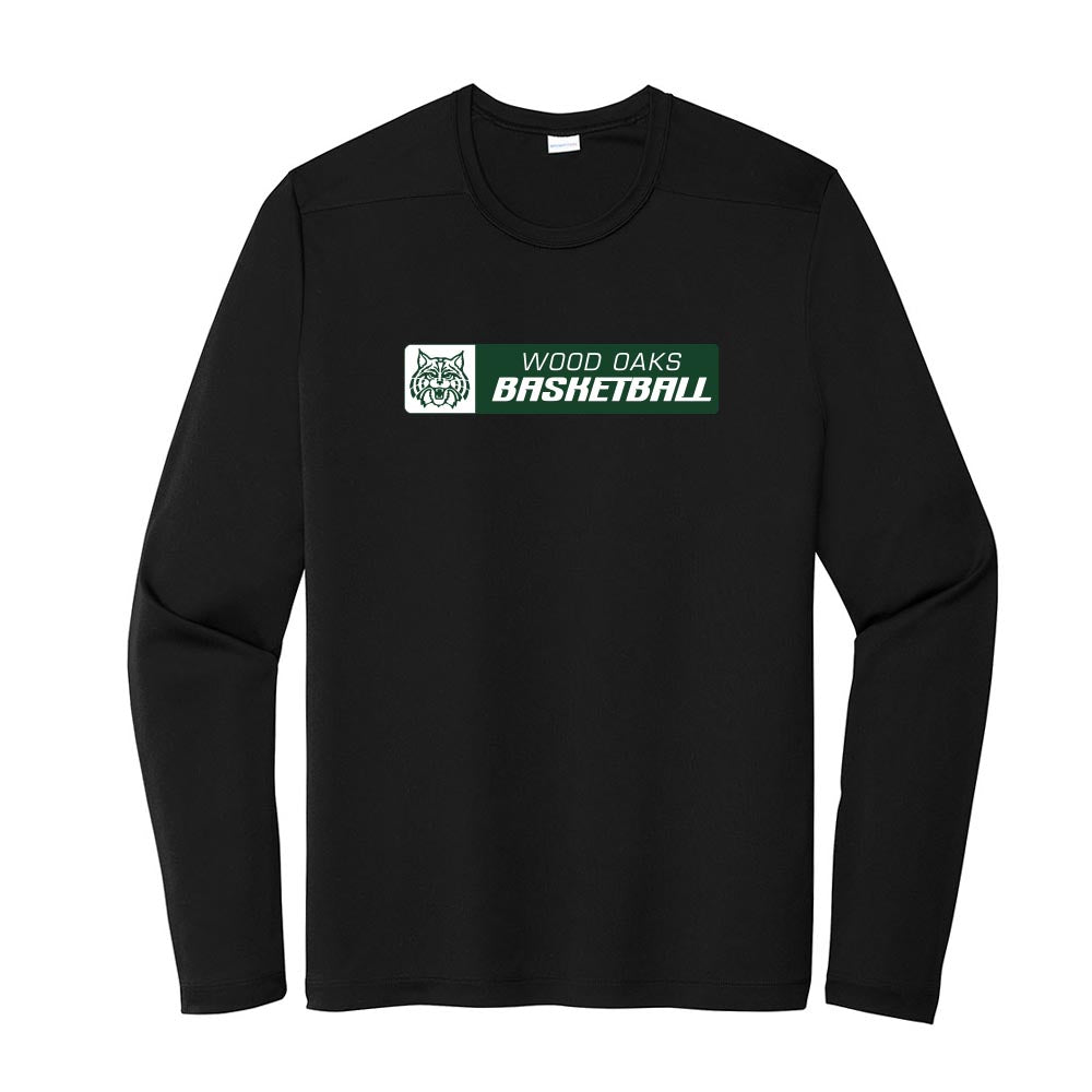 Basketball Banner ~ Long Sleeve Performance Tee ~ Wood Oaks Junior High Athletics-black