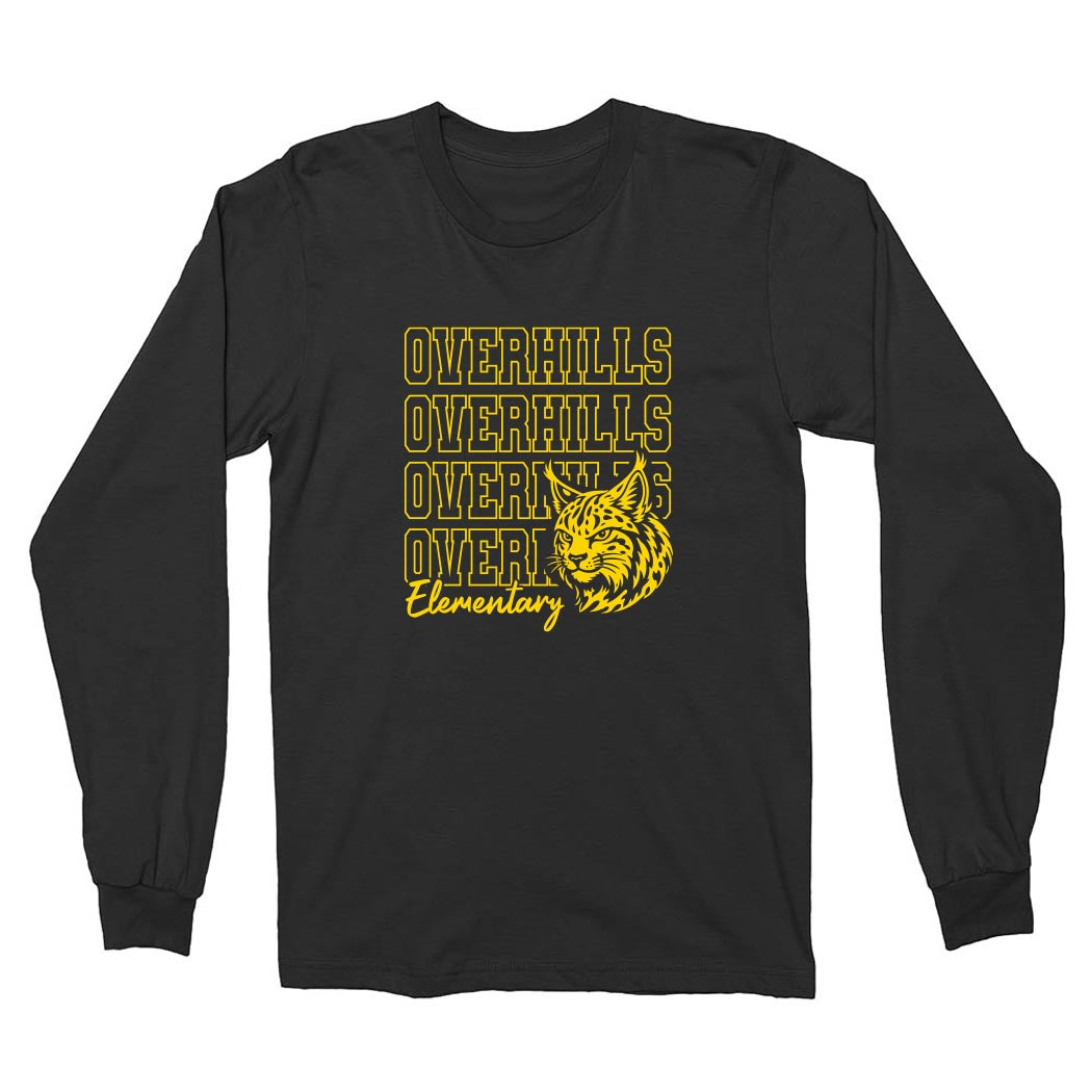 Bright Repeater Overhills ~ Cotton Long Sleeve T-Shirt ~ Overhills Elementary School-black