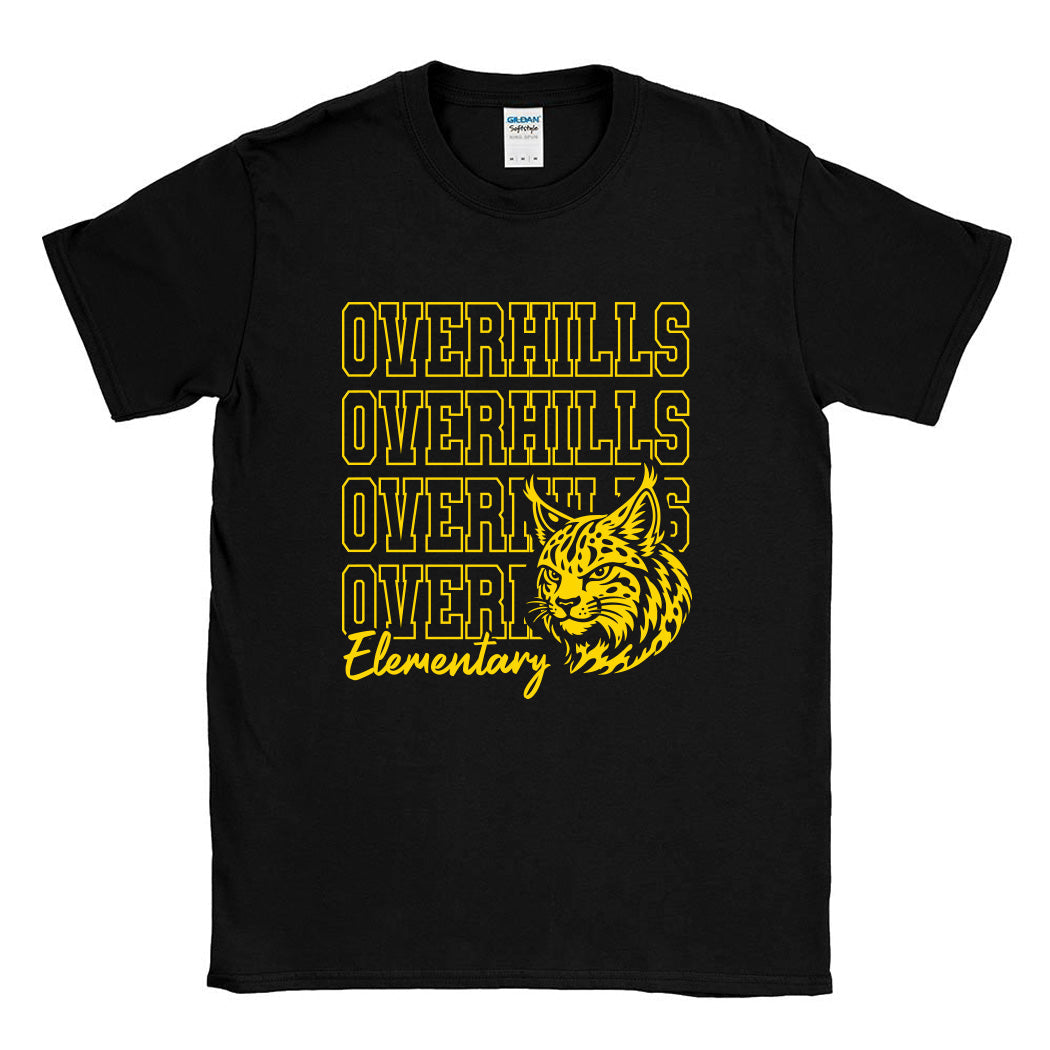 Bright Repeater Overhills ~ Cotton T-Shirt ~ Overhills Elementary School-black