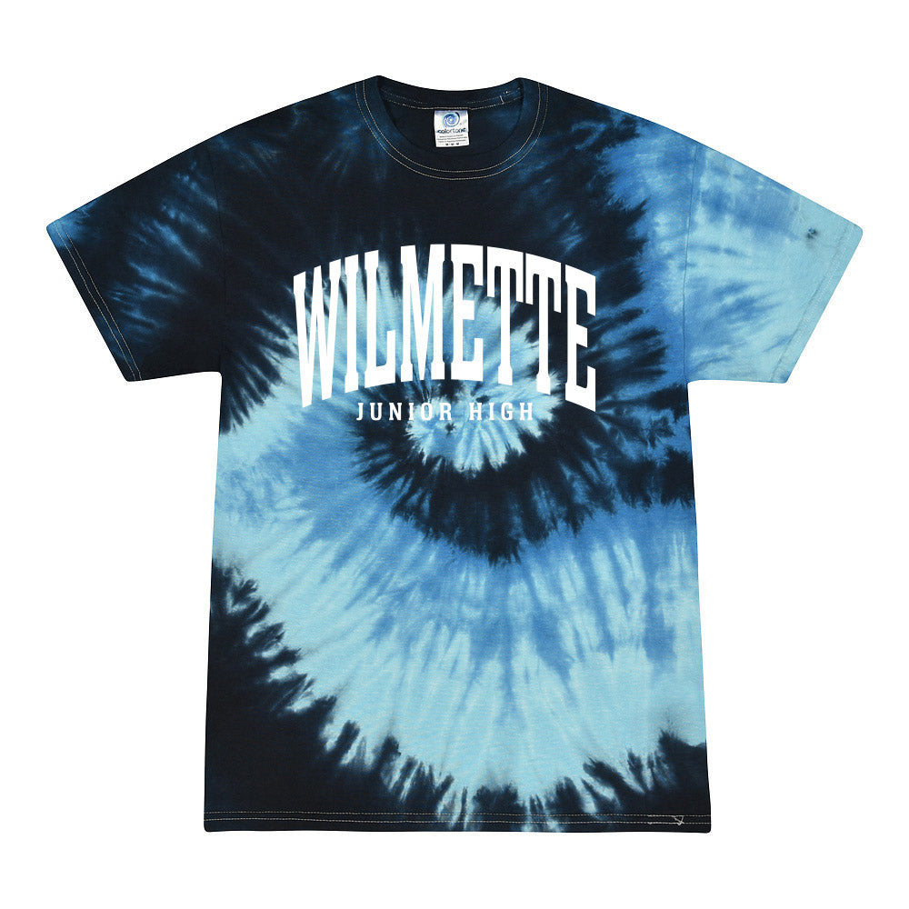 Classic Arc Wilmette ~ Tie-Dye T-Shirt ~ Wilmette Junior High School-blue ocean