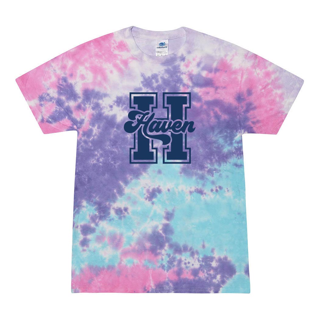 Collegiate Initial Haven ~ Tie-Dye T-Shirt ~ Haven Middle School-cotton candy