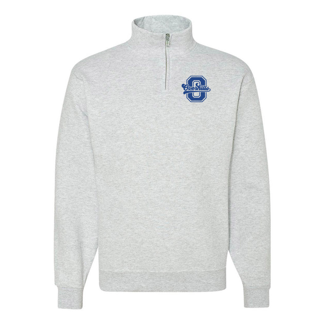 Collegiate Initial Overhills ~ Quarter-Zip Sweatshirt ~ Overhills Elementary School-ash