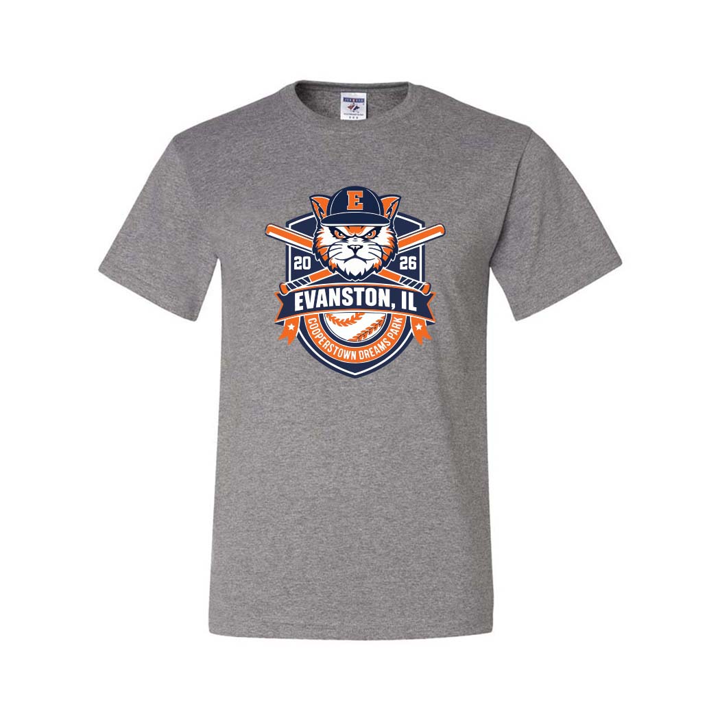 Cooperstown 2026 ~ 50/50 T-Shirt ~ Evanston Baseball-oxford