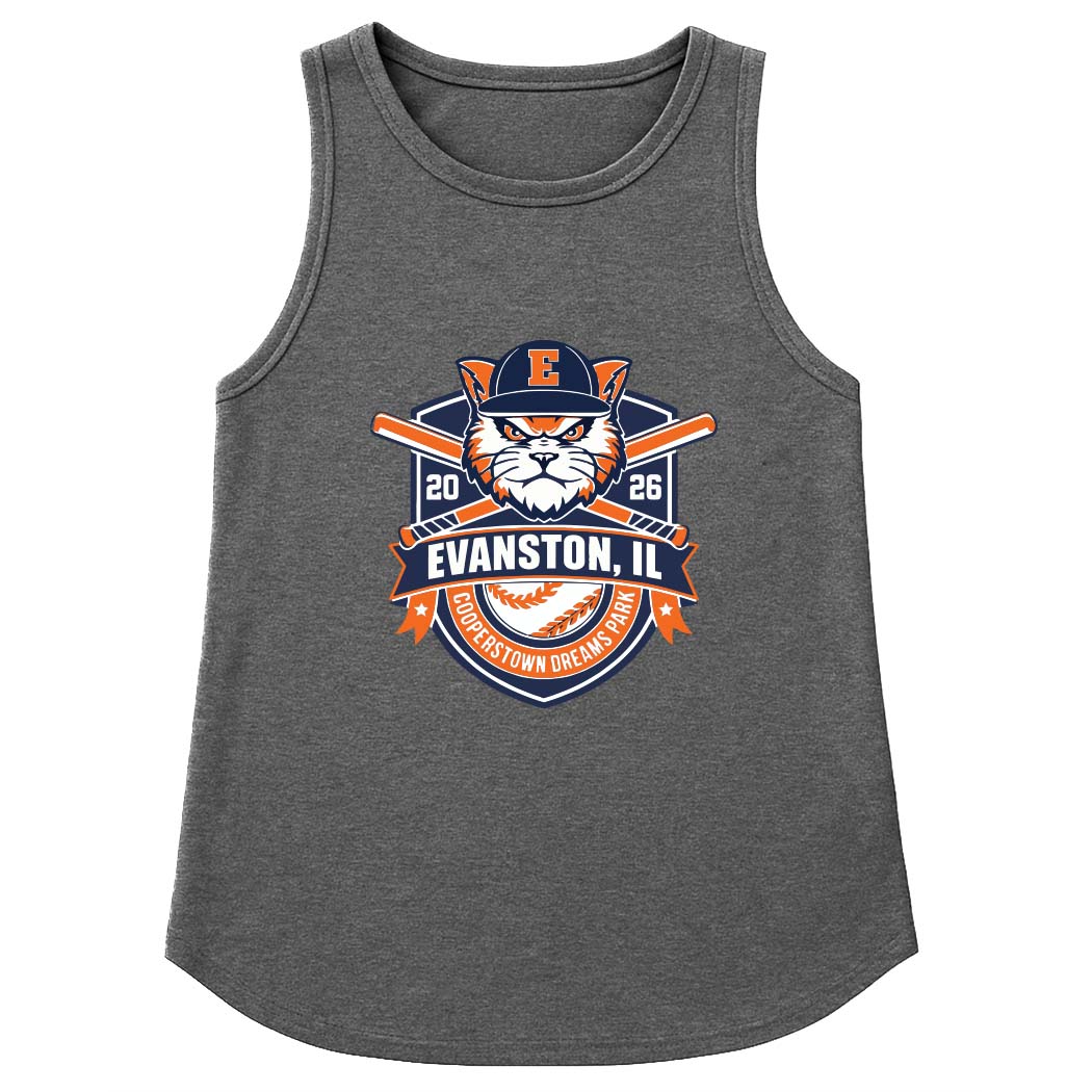 Cooperstown 2026 ~ Ladies Relaxed Tank ~ Evanston Baseball-dark heather