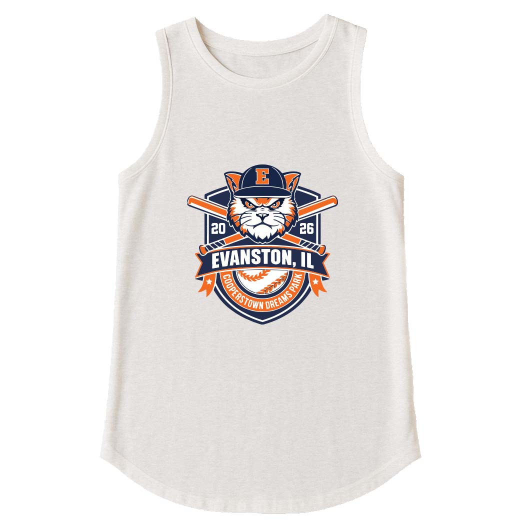 Cooperstown 2026 ~ Ladies Relaxed Tank ~ Evanston Baseball-oatmeal heather