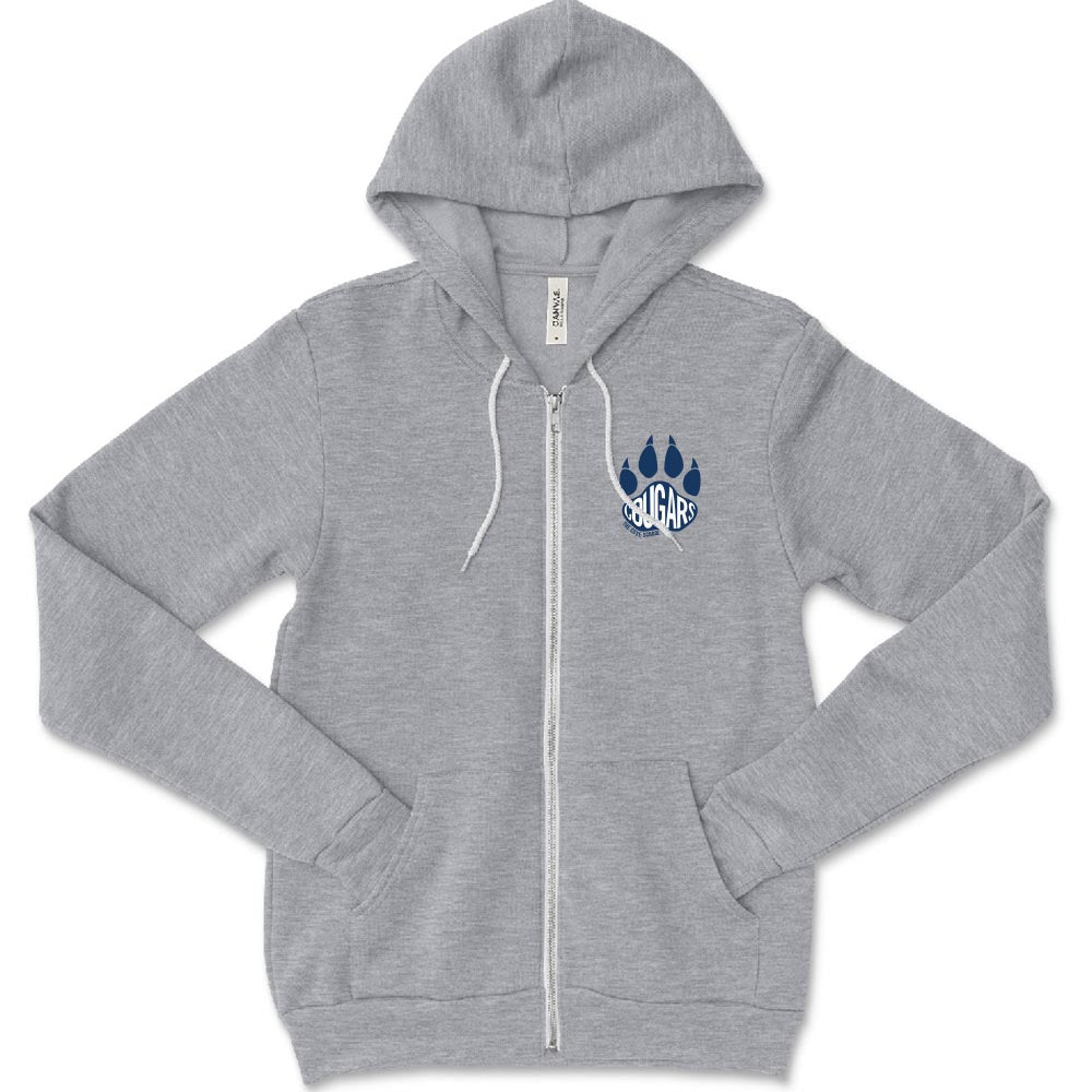 Cougars Paw ~ Zip Hoodie ~ The Cove School