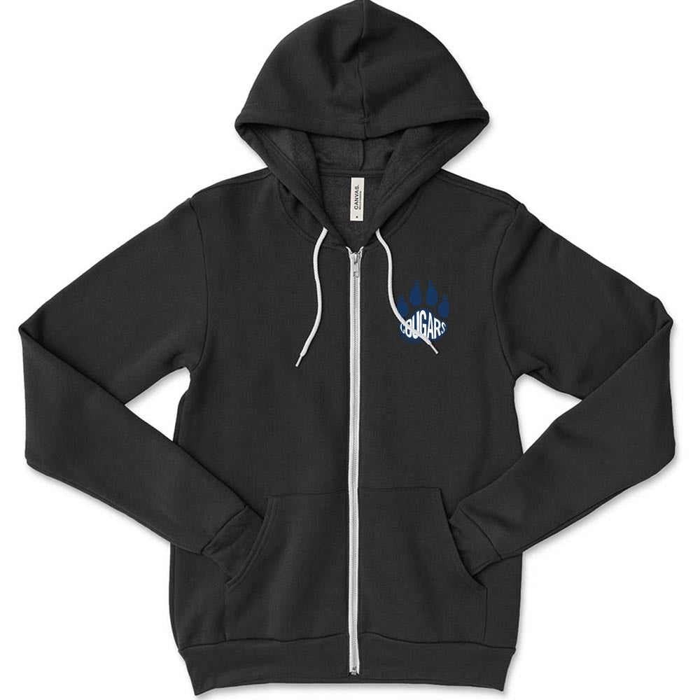 Cougars Paw ~ Zip Hoodie ~ The Cove School
