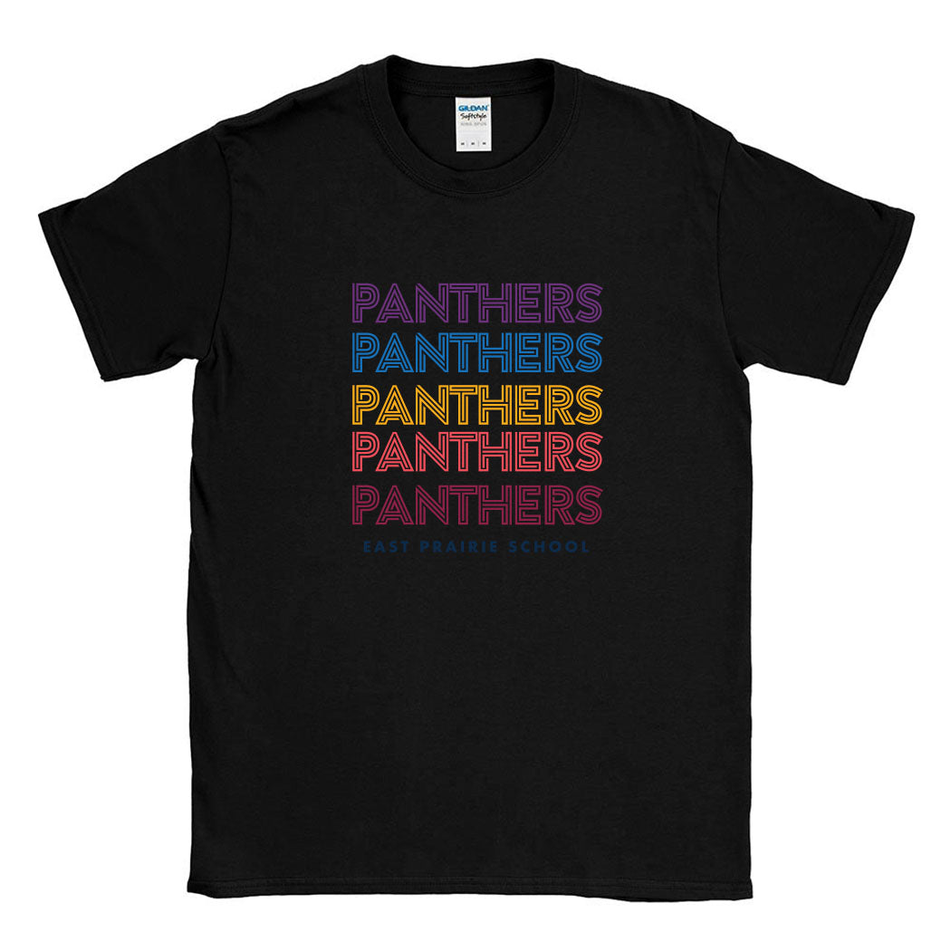 Deco Repeater Panthers ~ Cotton T-Shirt ~ East Prairie School-black