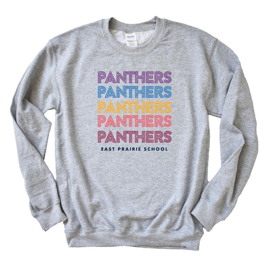 Deco Repeater Panthers ~ Crewneck Sweatshirt ~ East Prairie School-sport grey