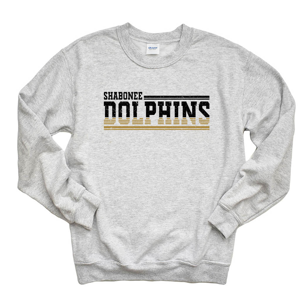 Dolphins Stripes ~ Crewneck Sweatshirt ~ Shabonee Elementary School Staff-ash