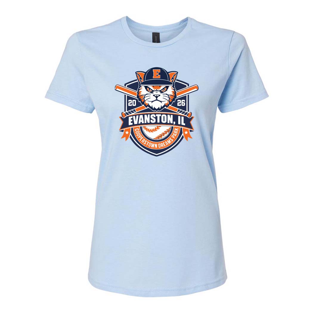 Cooperstown 2026 ~ Women's Cotton T-Shirt ~ Evanston Baseball-light blue