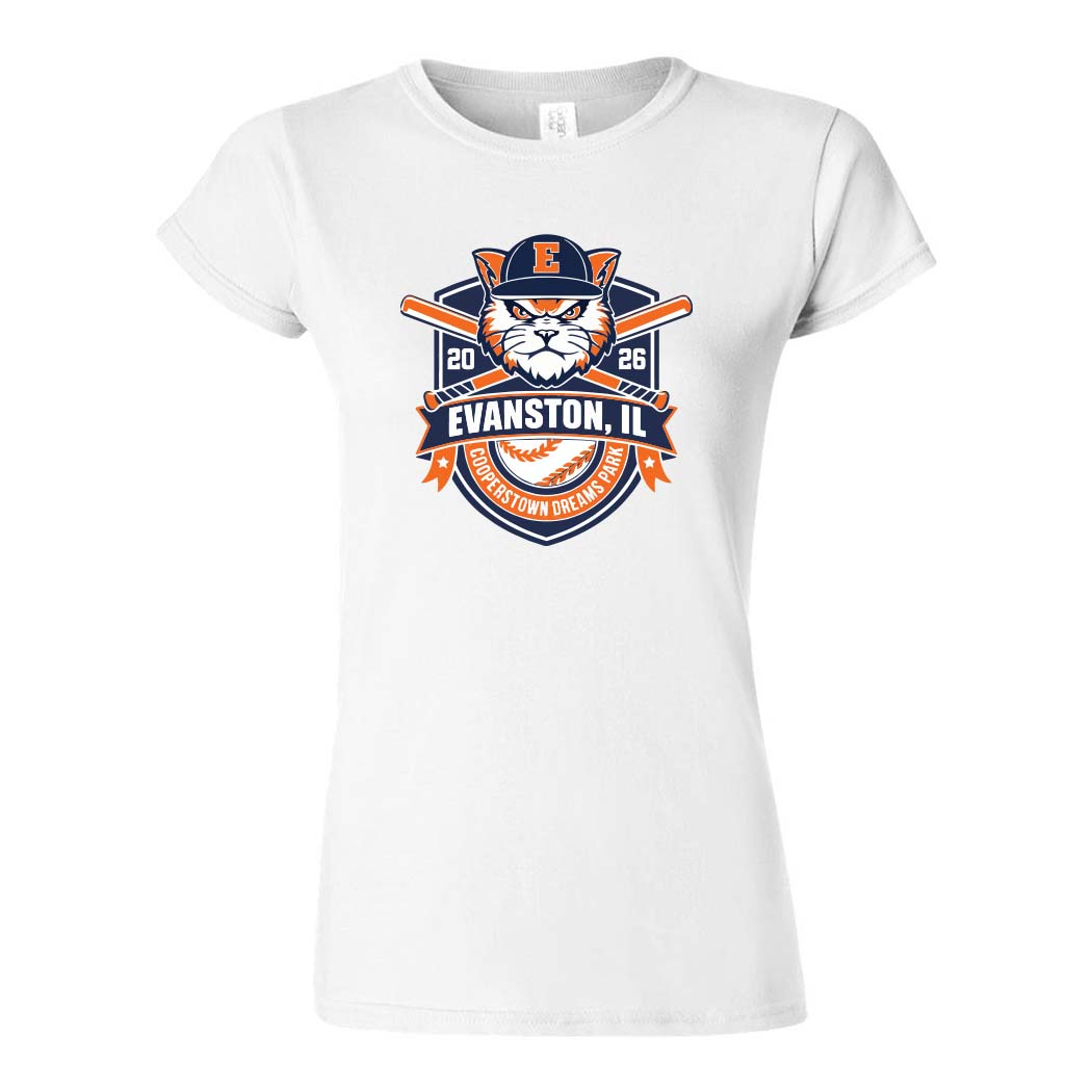 Cooperstown 2026 ~ Women's Cotton T-Shirt ~ Evanston Baseball-white