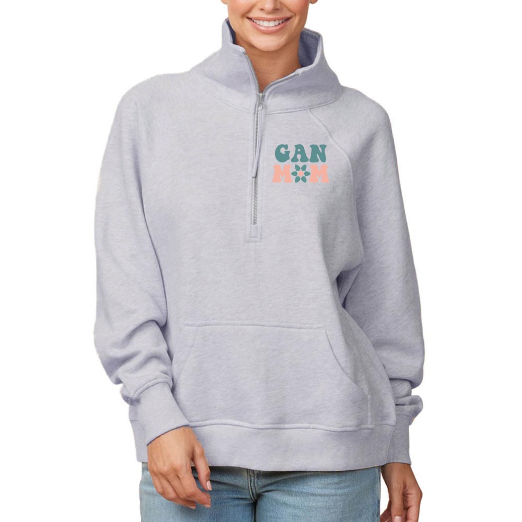 Gan Mom ~ Ladies Boxy Half Zip Fleece ~ Gan Montessori-athletic heather