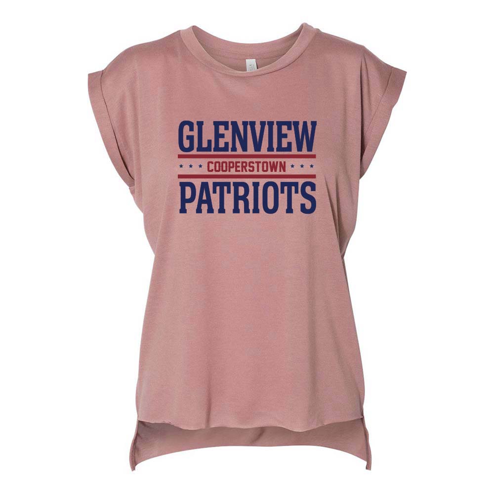 COOPERSTOWN ROLLED SLEEVES TANK ~ GLENVIEW PATRIOTS ~ women's flowy fit