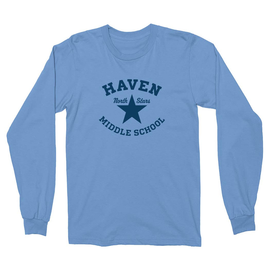 Haven North Stars ~ Cotton Long Sleeve T-Shirt ~ Haven Middle School-carolina blue