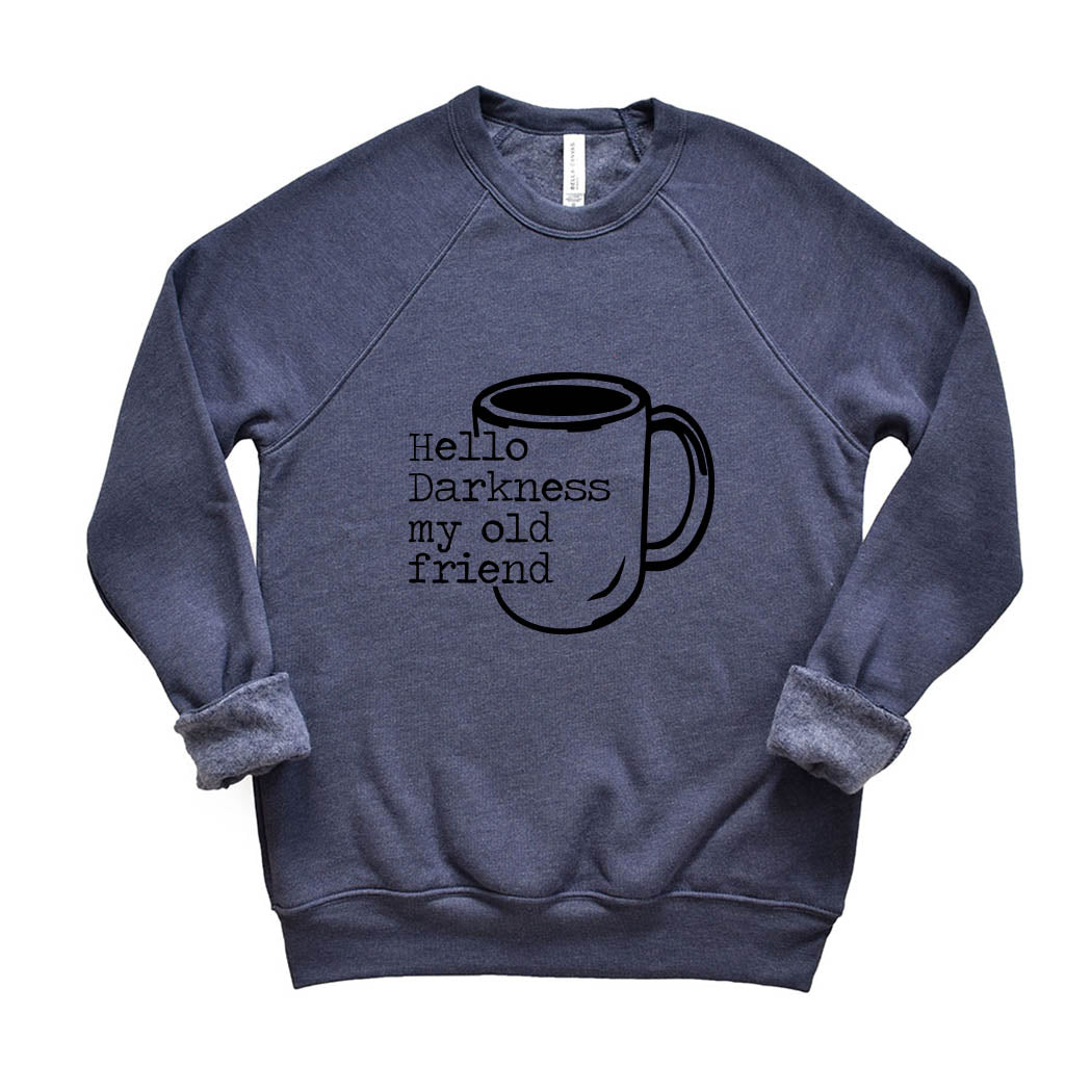 Hello Darkness, My Old Friend ~ Raglan Sponge Fleece Crewneck Sweatshirt ~ humanKIND-heather navy