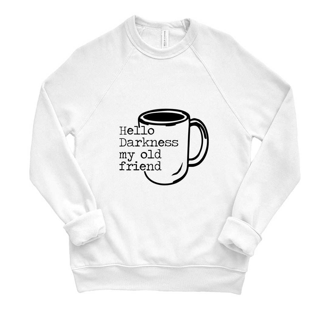 Hello Darkness, My Old Friend ~ Raglan Sponge Fleece Crewneck Sweatshirt ~ humanKIND-white