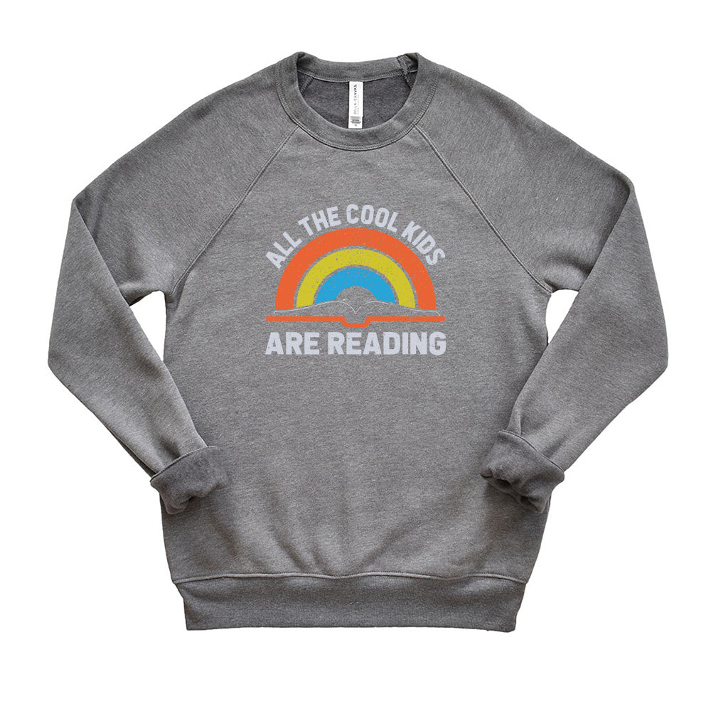 All The Cool Kids Are Reading ~ Youth Crewneck Sweatshirt-deep heather