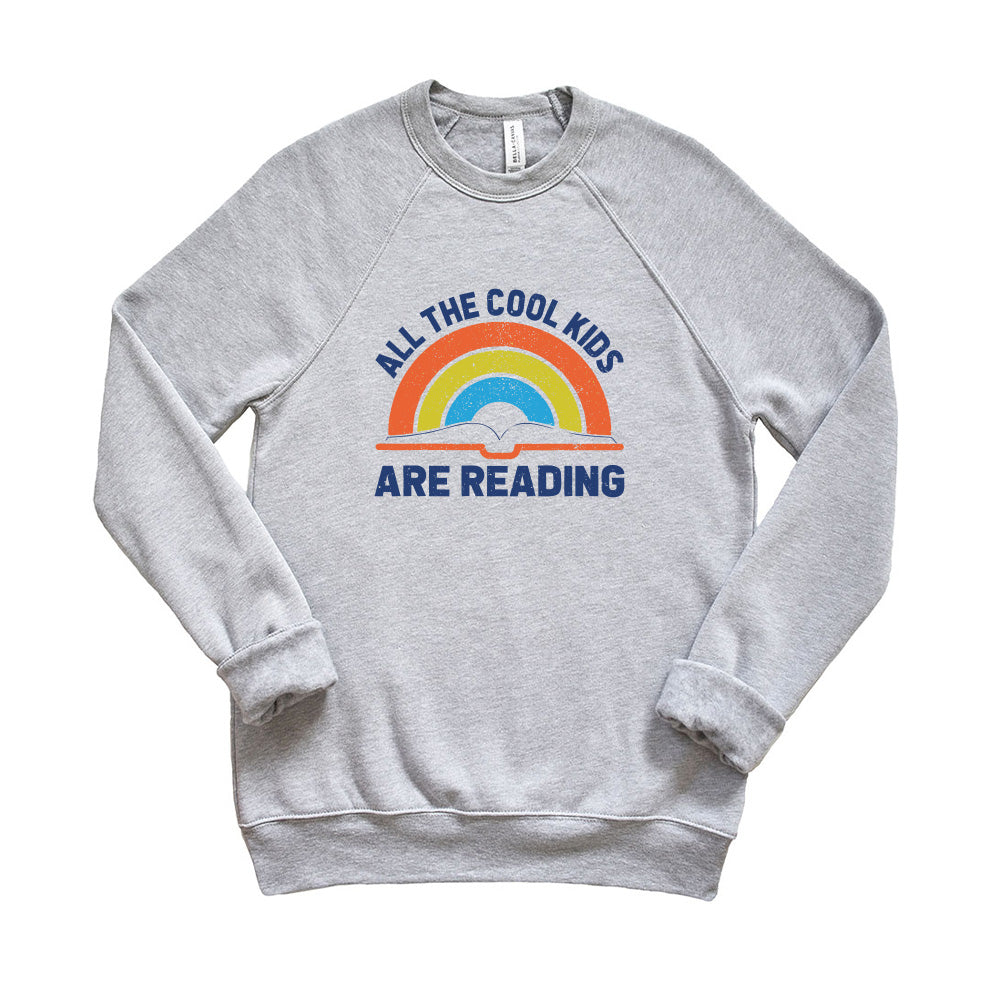 All The Cool Kids Are Reading ~ Youth Raglan Sponge Fleece Crewneck Sweatshirt ~ humanKIND