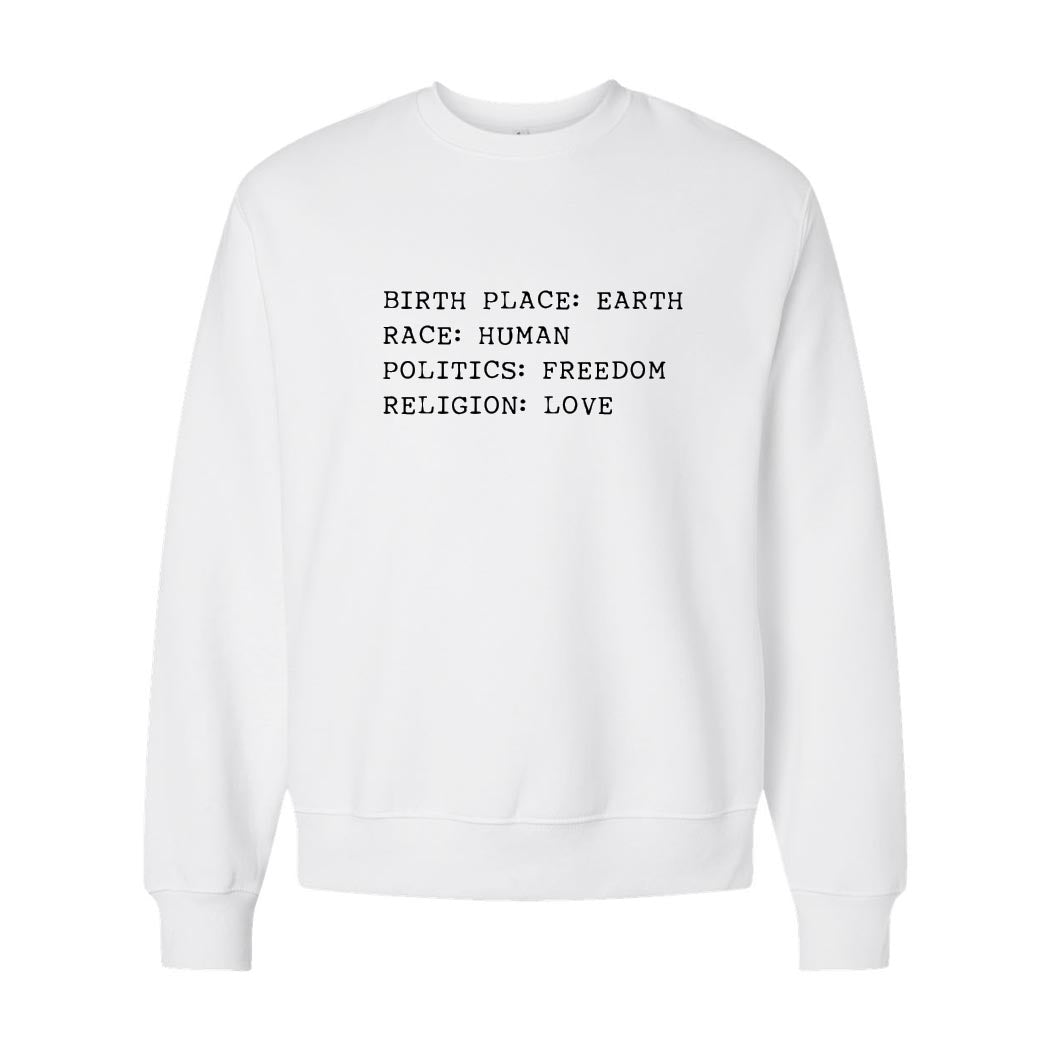 Birthplace: Earth ~ Heavyweight Crewneck Sweatshirt ~ humanKIND