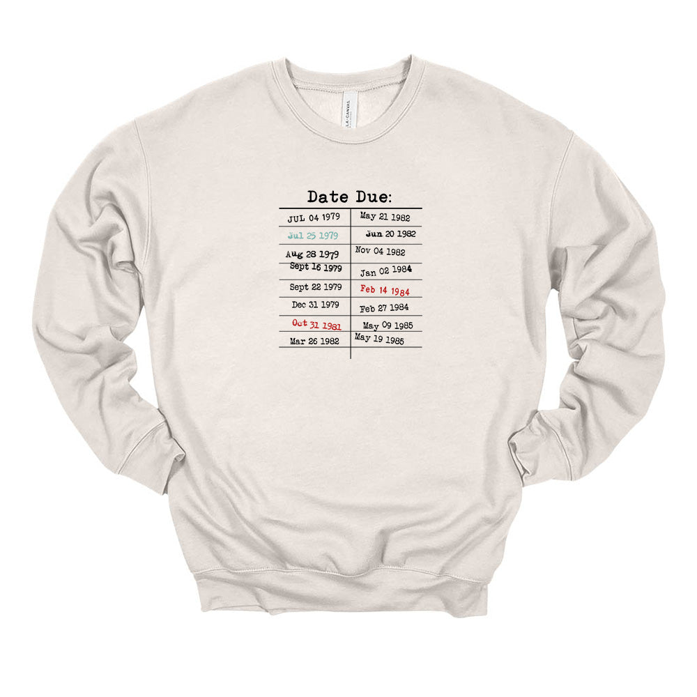 Retro Library Due Date Card ~ Drop Shoulder Sweatshirt ~ humanKIND