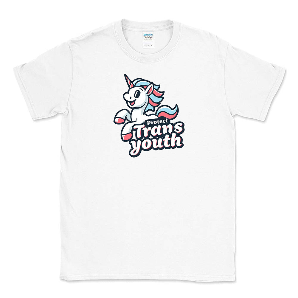 Protect Trans Youth Unicorn ~ 50/50 T-Shirt ~ humanKIND