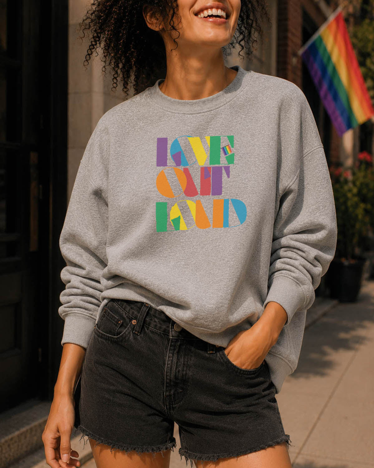 Love Out Loud ~ Sponge Fleece Crewneck Sweatshirt ~ humanKIND pride