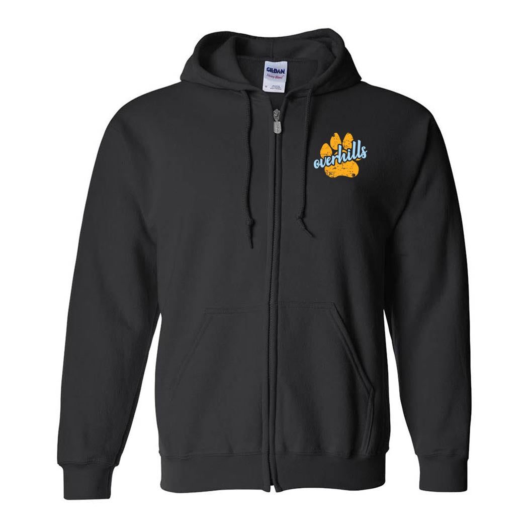 Paw Script Overhills ~ Zip Hoodie ~ Overhills Elementary School
