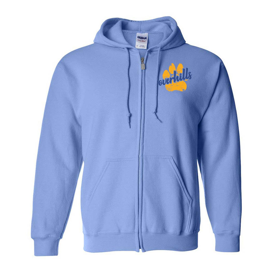 Paw Script Overhills ~ Zip Hoodie ~ Overhills Elementary School