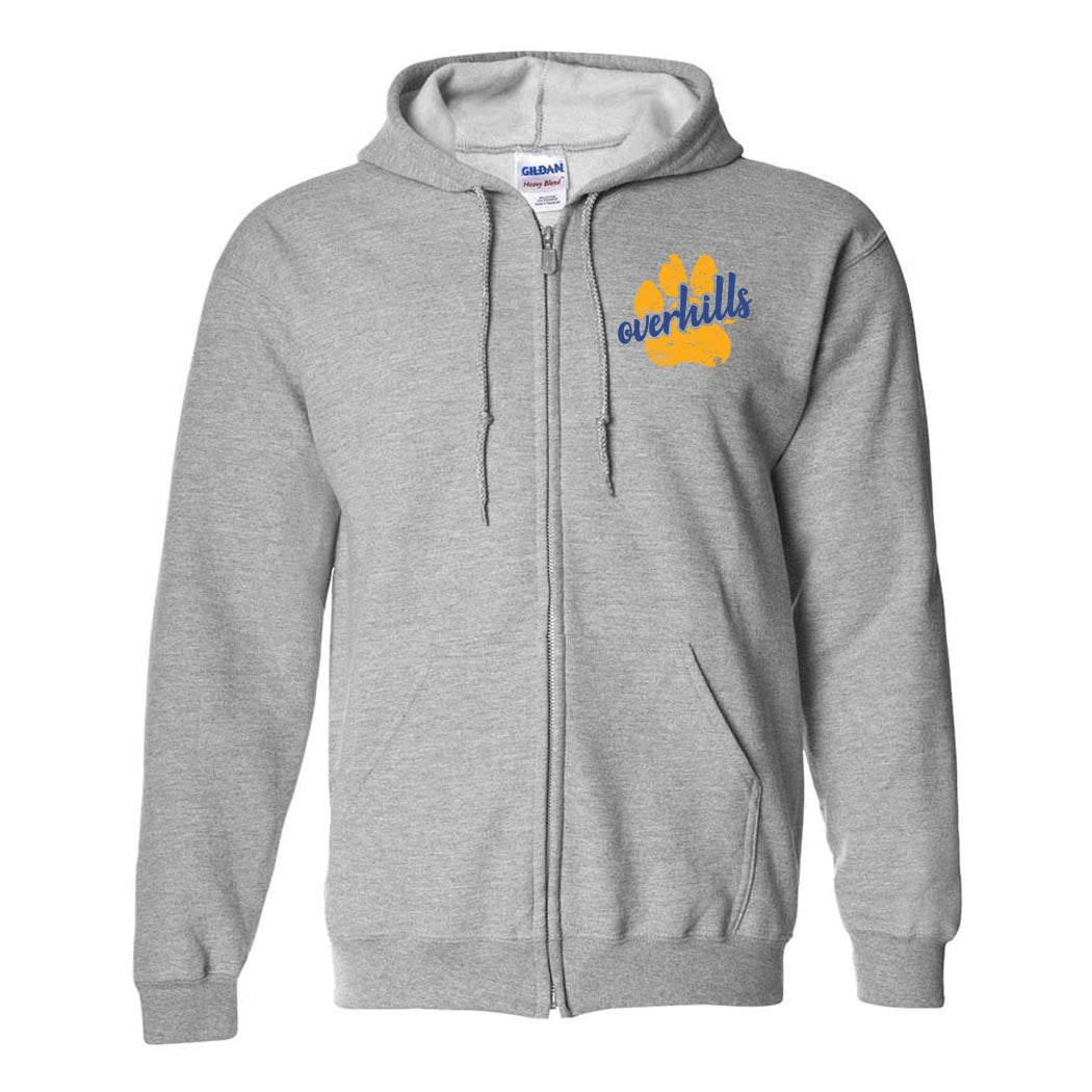 Paw Script Overhills ~ Zip Hoodie ~ Overhills Elementary School